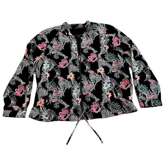 Banana Republic Black Bird Print Zip Front Drapey Bomber Jacket Size XL Flowy Dr - Picture 7 of 7